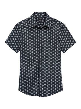 Express Black Short-Sleeve Button-Down with White Floral Print. Brand New w. Tag